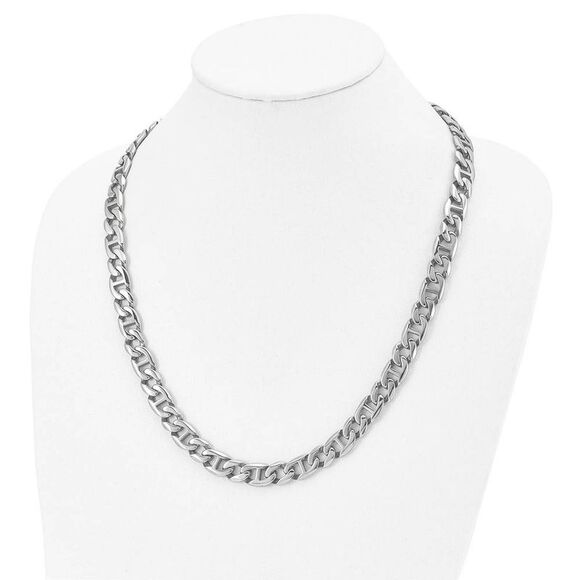 Men's 9mm Stainless Steel Fancy Curb Chain Necklace, 24 Inch - Picture 4 of 8